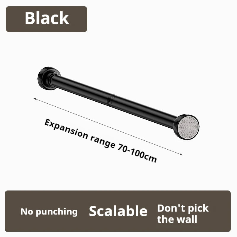 Tringle télescopique noire sans perçage en acier extensible pour rideau et douche