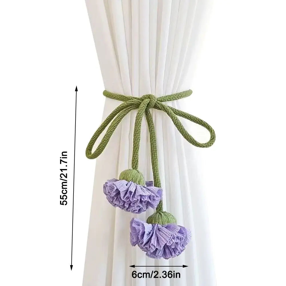 Embrasse de rideau fleurie en coton tressé style champêtre (1 pièce)
