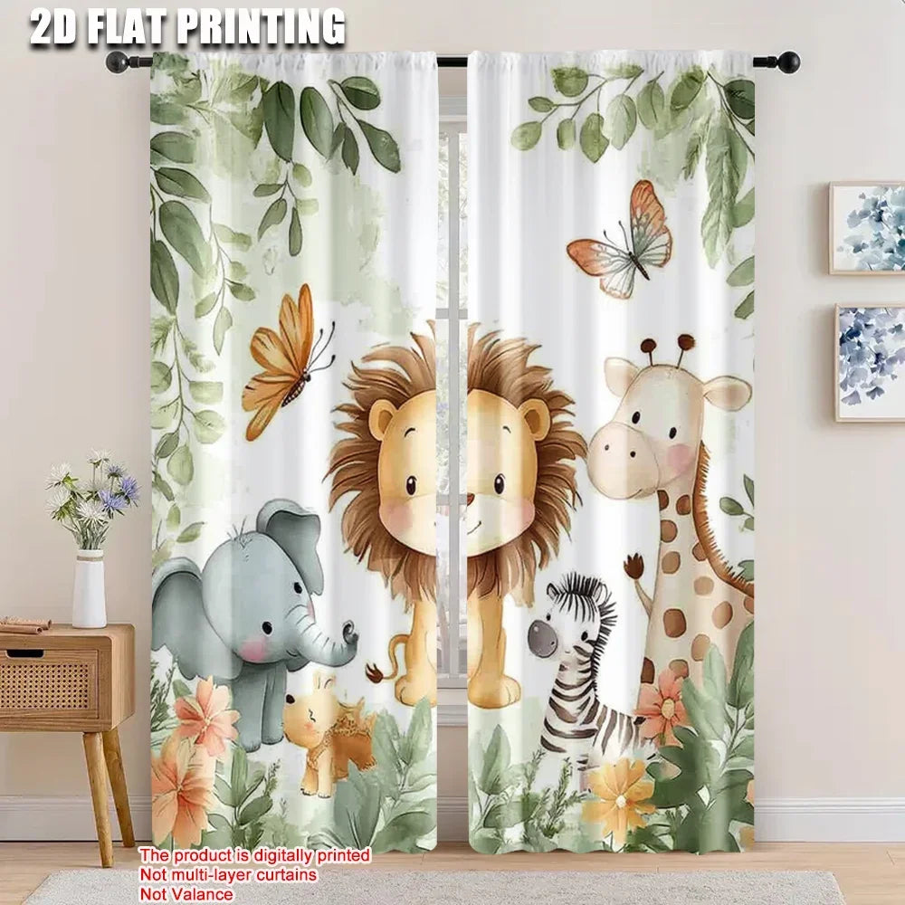 Rideaux voilage enfant animaux jungle tamisant (2 panneaux), largeur moins de 100 cm