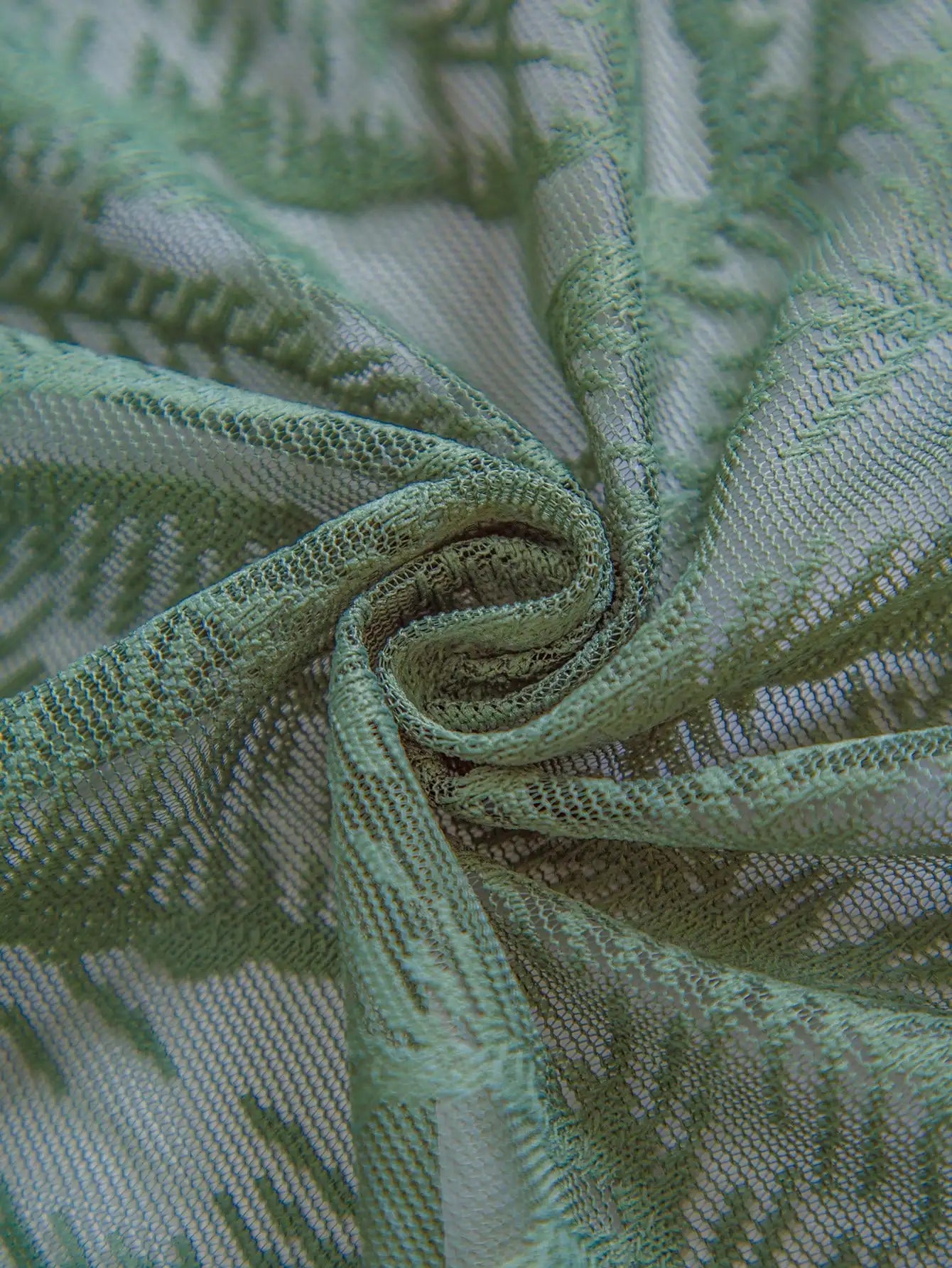 Rideau voilage vert à grandes feuilles en polyester style rustique