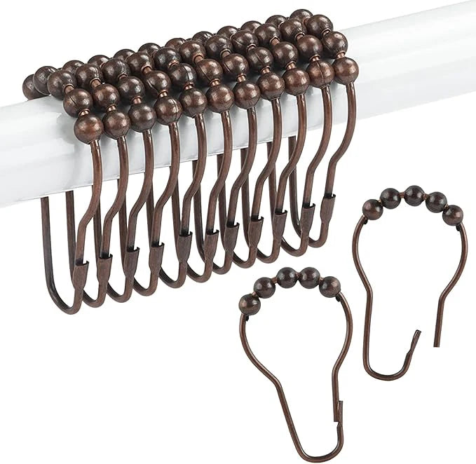 Lot de 12 crochets de rideaux de douche à roulettes, forme de gourde