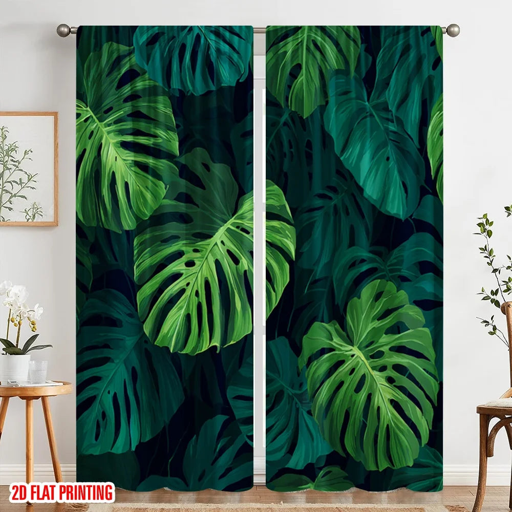 Rideaux jungle tropicaux imprimés tamisants en polyester (2 panneaux), largeur 100 à 139 cm Image