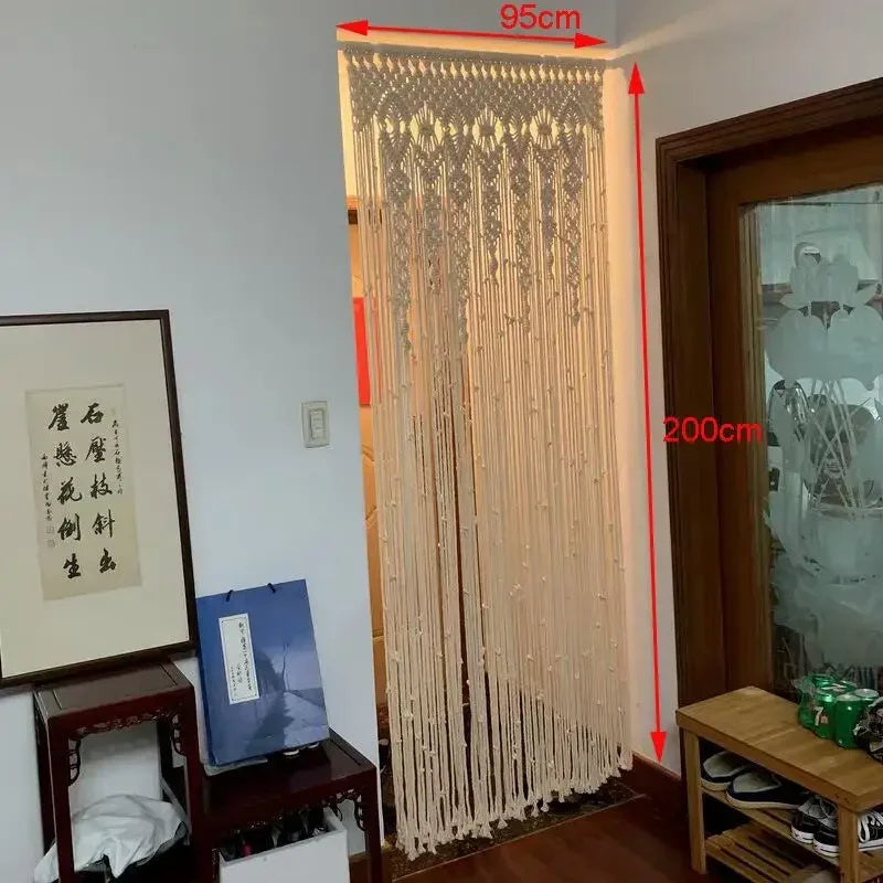 Rideau porte macramé en coton tissé main 95x200 cm (1 panneau)