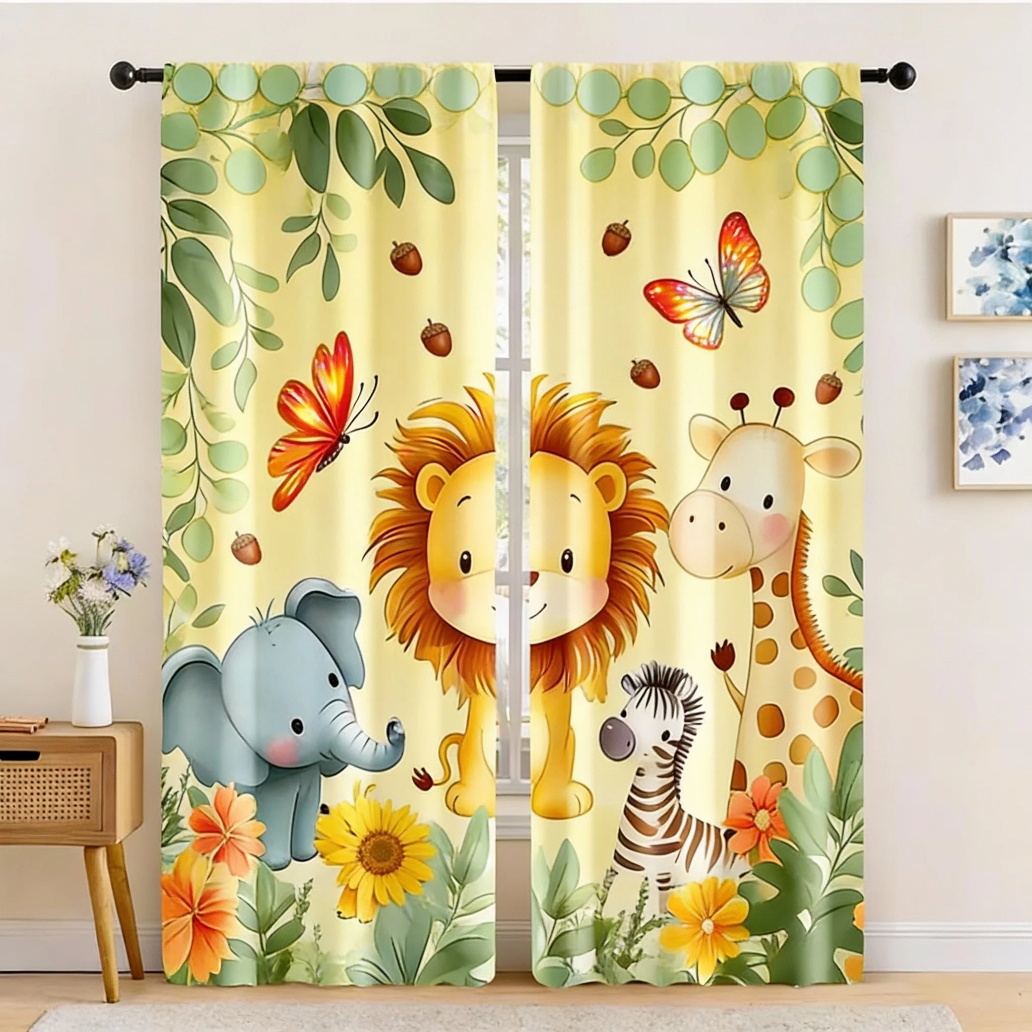 Rideaux voilage enfant animaux jungle tamisant (2 panneaux)
