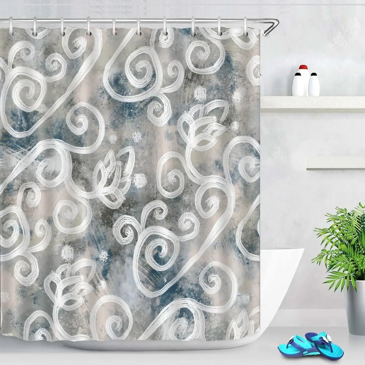Rideau de douche en polyester imperméable motif tulipes roses