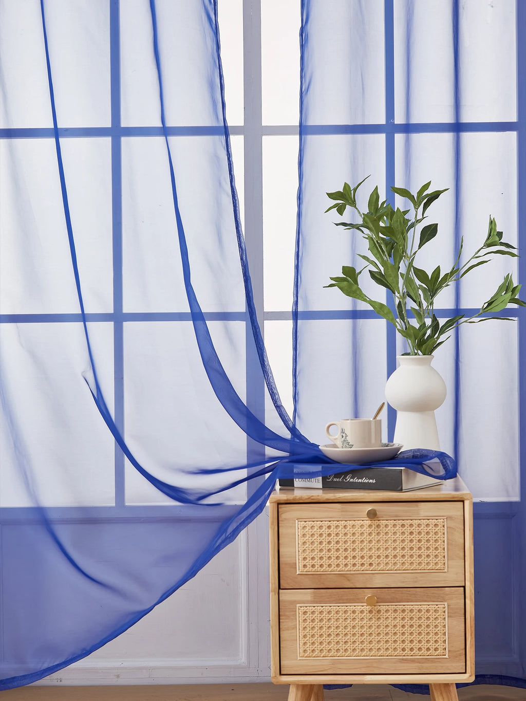 Rideau voilage bleu imperméable à œillets, hauteur 240 à 269 cm
