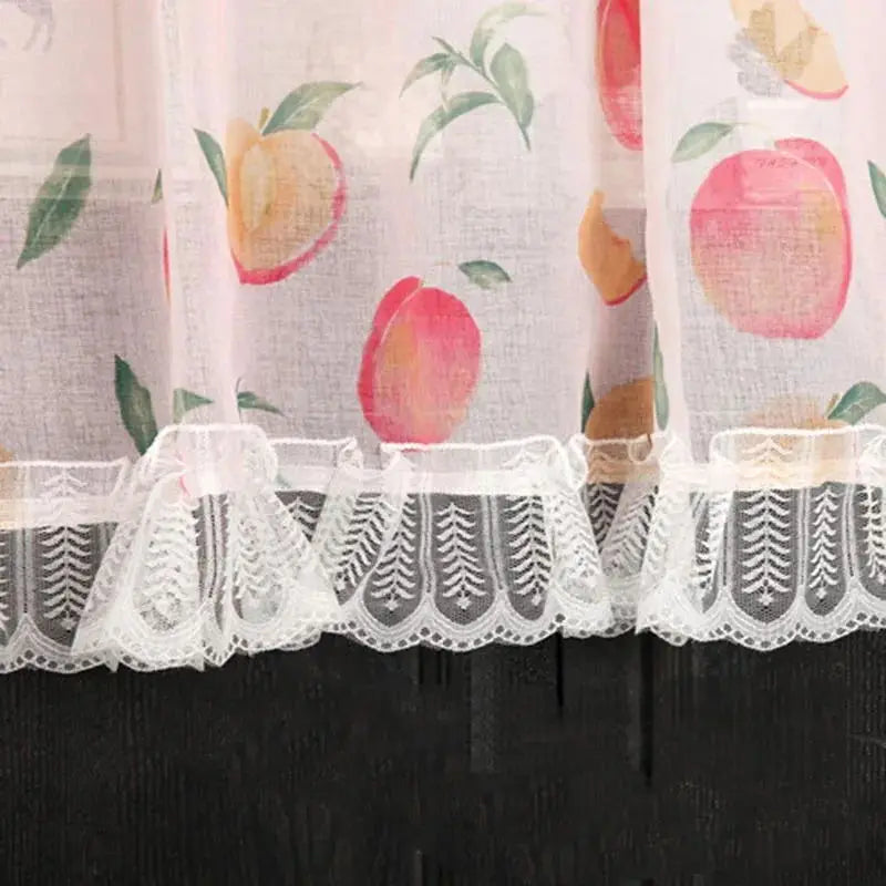 Rideaux demi-hauteur en voile à motif fruits avec dentelle (2 panneaux)
