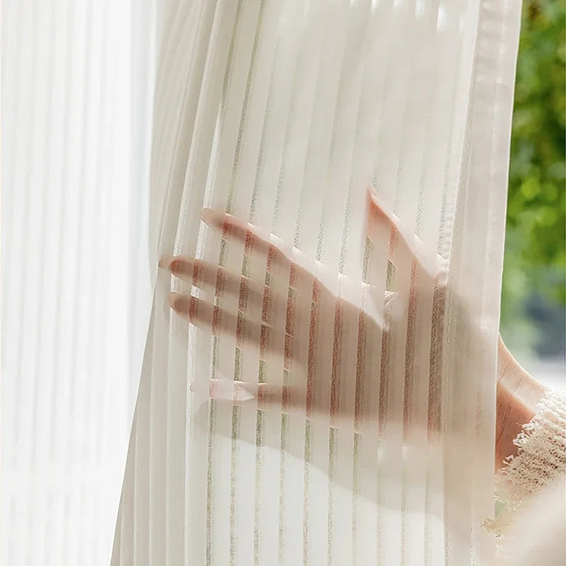 Rideau voilage blanc sans perçage adhésif tamisant en polyester pour fenêtre (1 pièce)