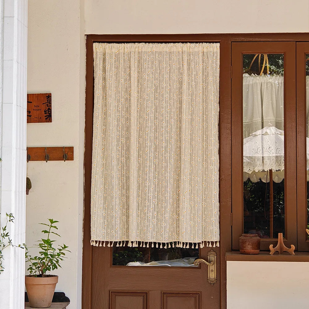 Rideau en coton fleuri style coréen tamisant, hauteur moins de 160 cm