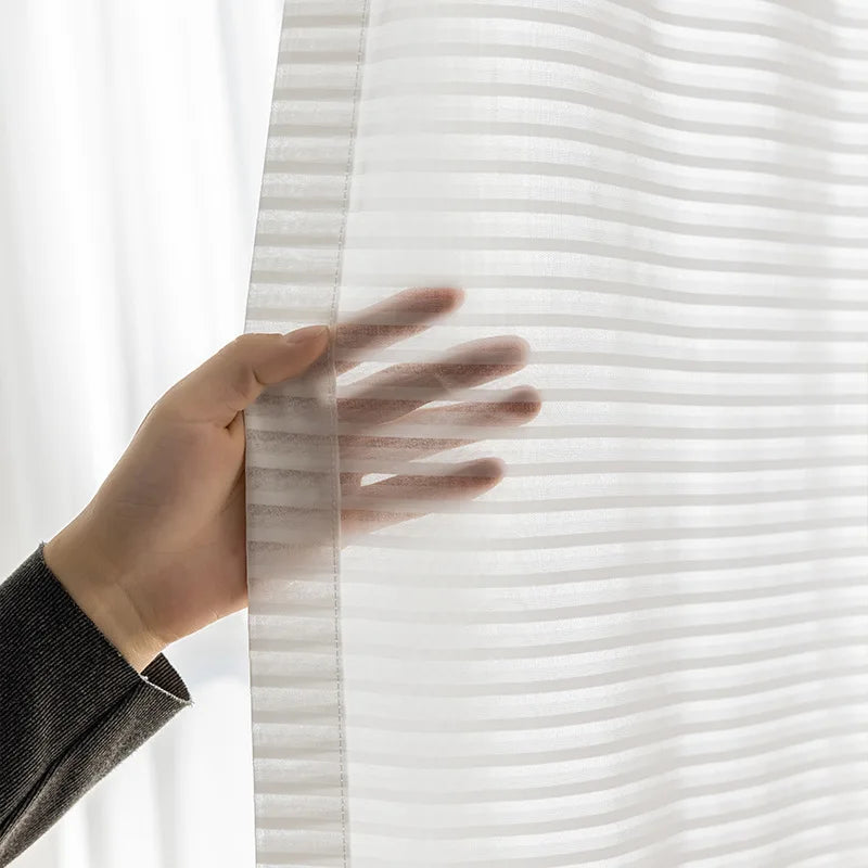 Rideau voilage blanc rayé en tulle pour salon et chambre