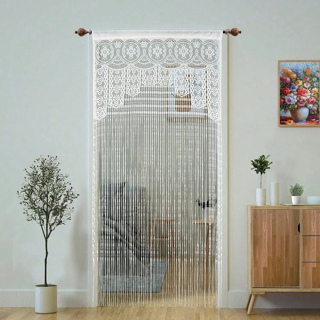 Rideau porte macramé dentelle ajourée 100x200 cm (1 panneau), blanc