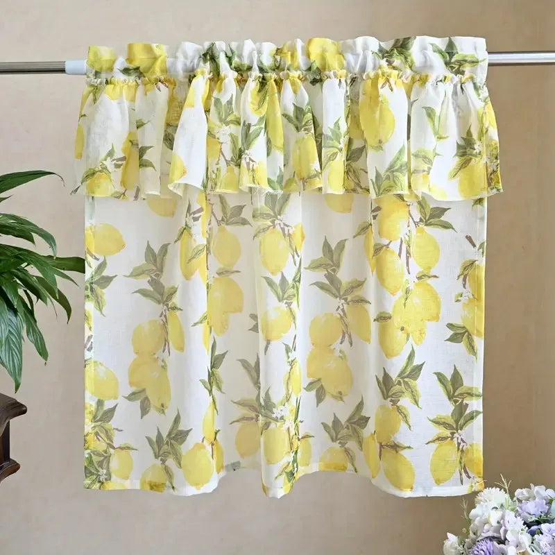 Rideau court cuisine citron jaune en voile polyester tamisant