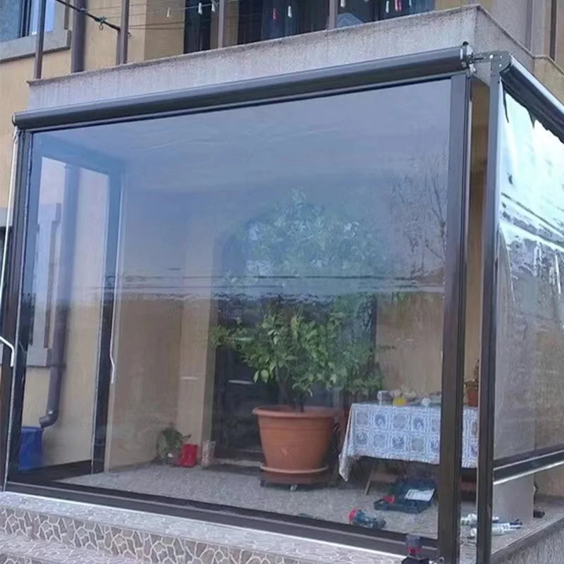 Store Transparent PVC enroulable pour Pergola Extérieure – Rideau Windproof, Écran Résistant aux Intempéries, 0.8mm d'Épaisseur