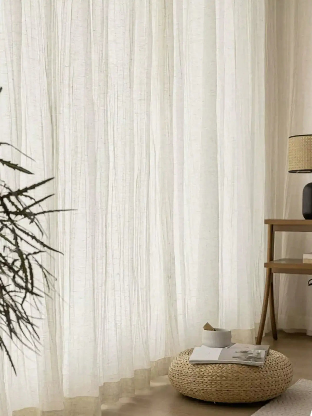 Rideau en lin tamisant style japonais léger et naturel, largeur 100 à 139 cm