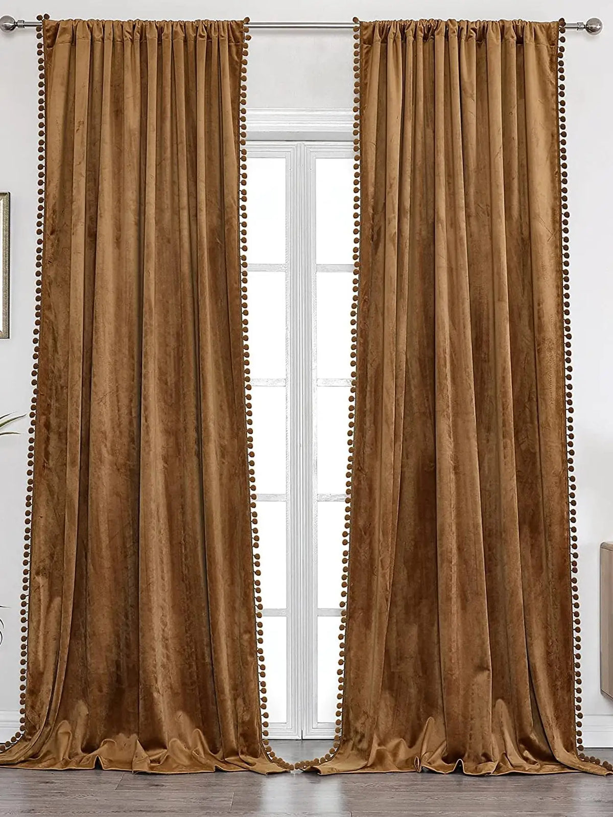 Rideau occultant velours marron style français, largeur 100 à 139 cm