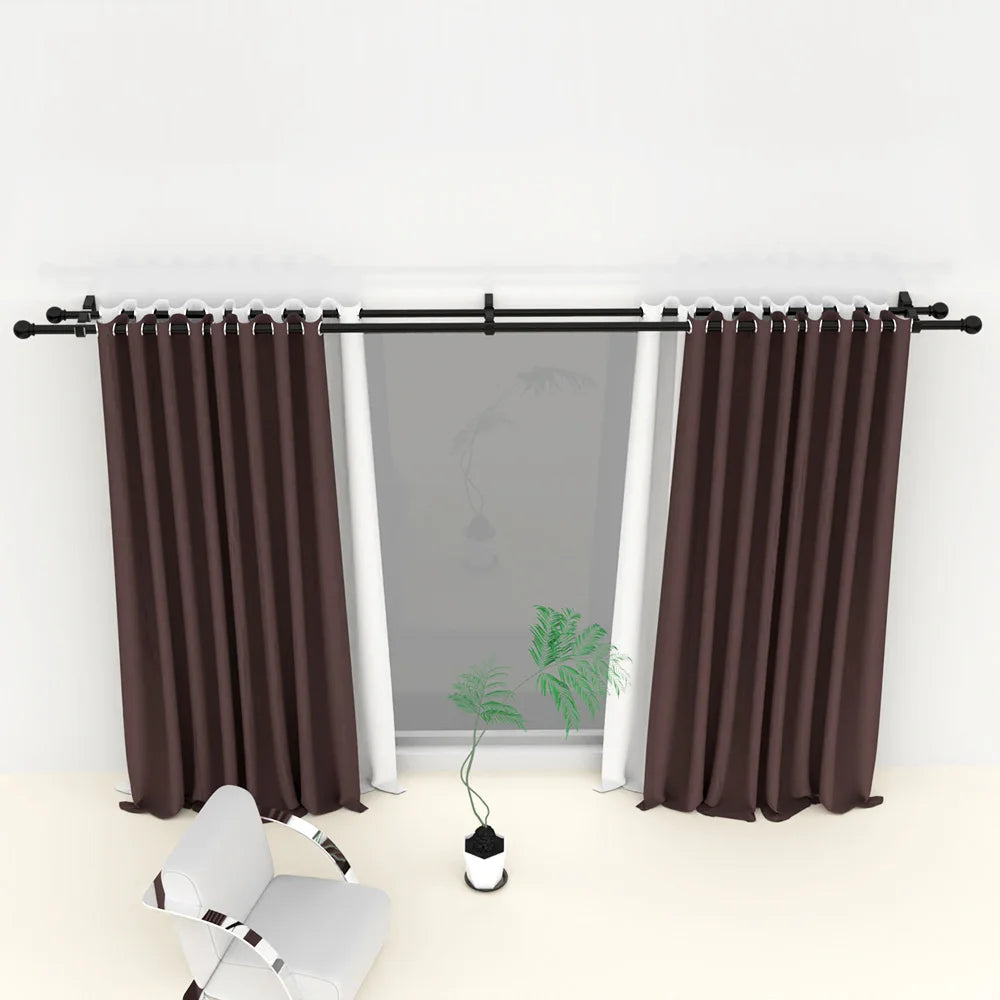 Tringle double rideau extensible noire en métal pour voilage et rideau
