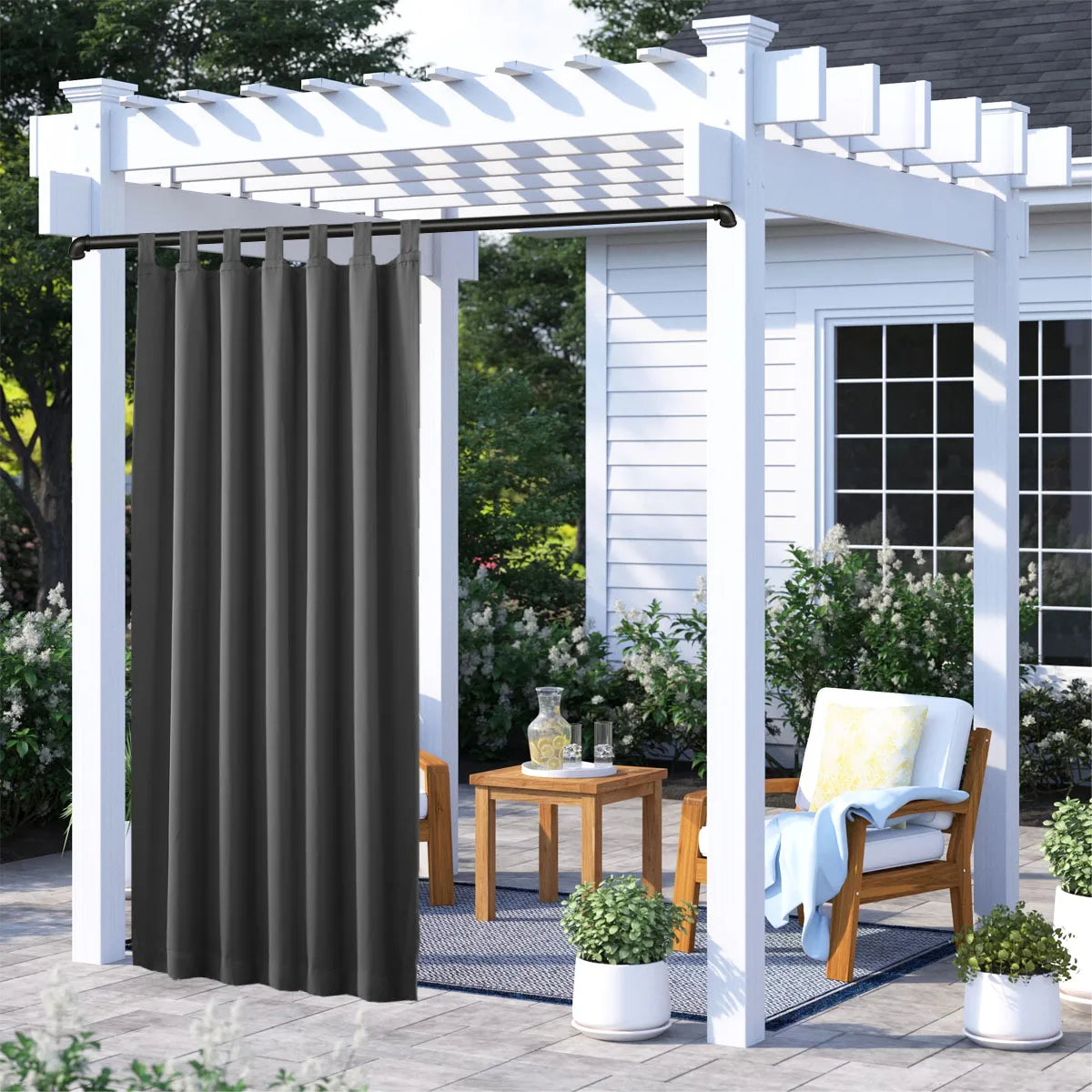 Rideau extérieur occultant thermique imperméable pour pergola et terrasse