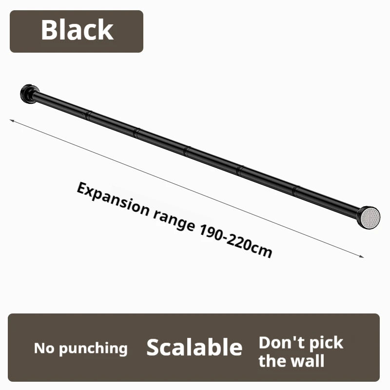 Tringle télescopique noire sans perçage en acier extensible pour rideau et douche