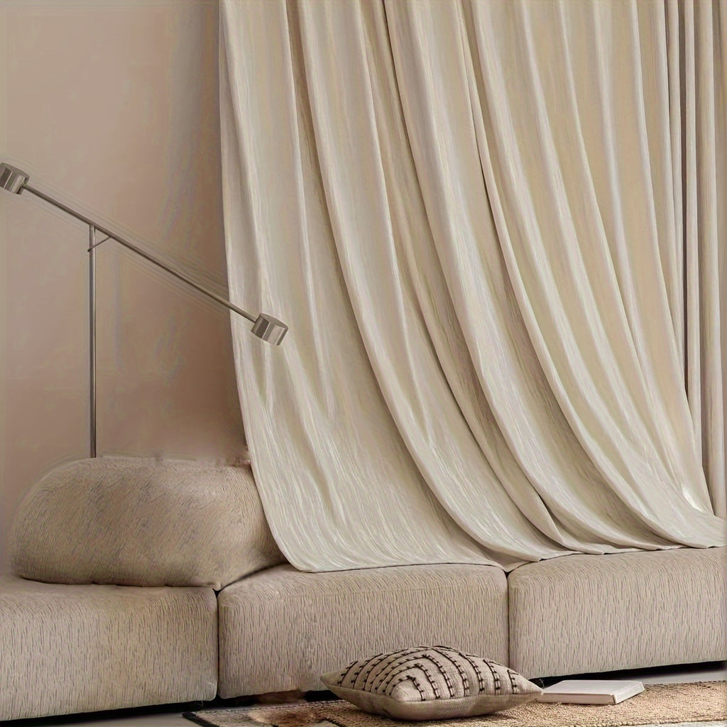 Rideau occultant jacquard chenille beige style français, largeur 100 à 139 cm