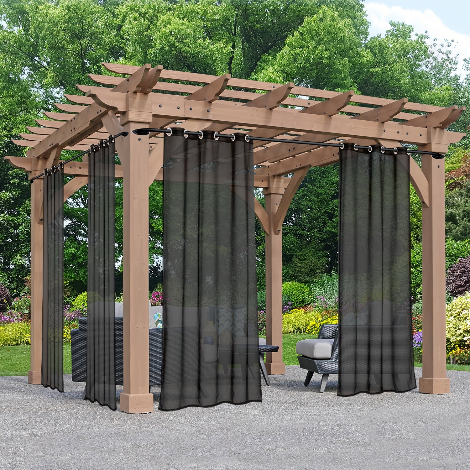 Rideaux voilage extérieur à œillets pour pergola et terrasse (2 panneaux)