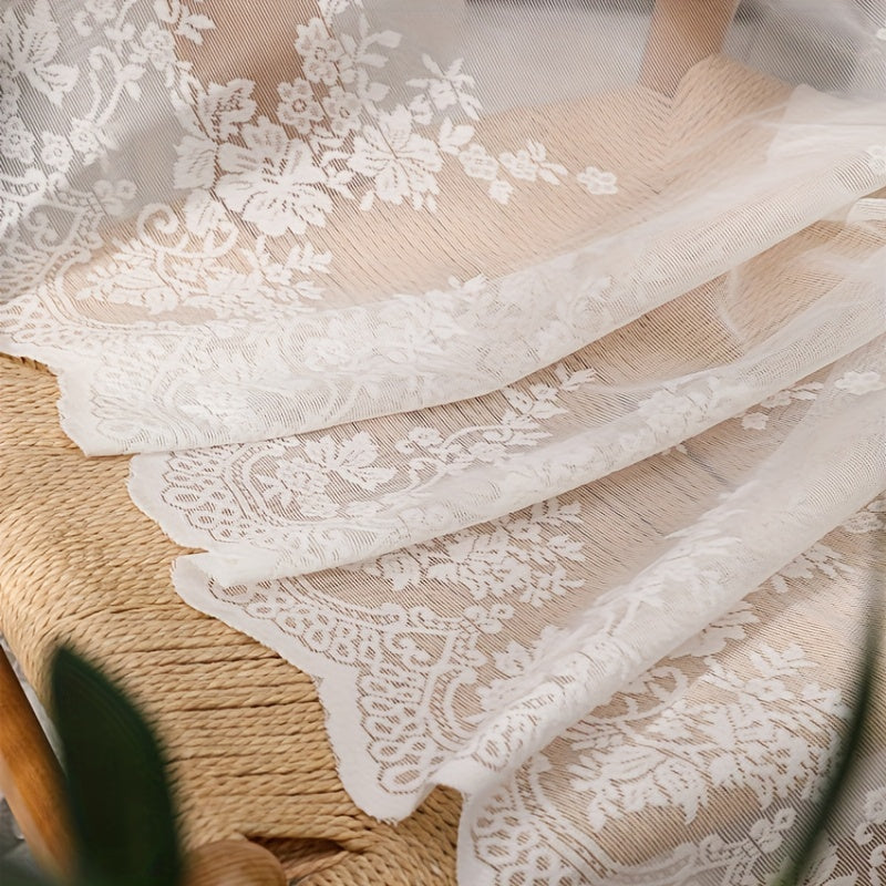 Rideau court en dentelle blanche, largeur 140 à 199 cm