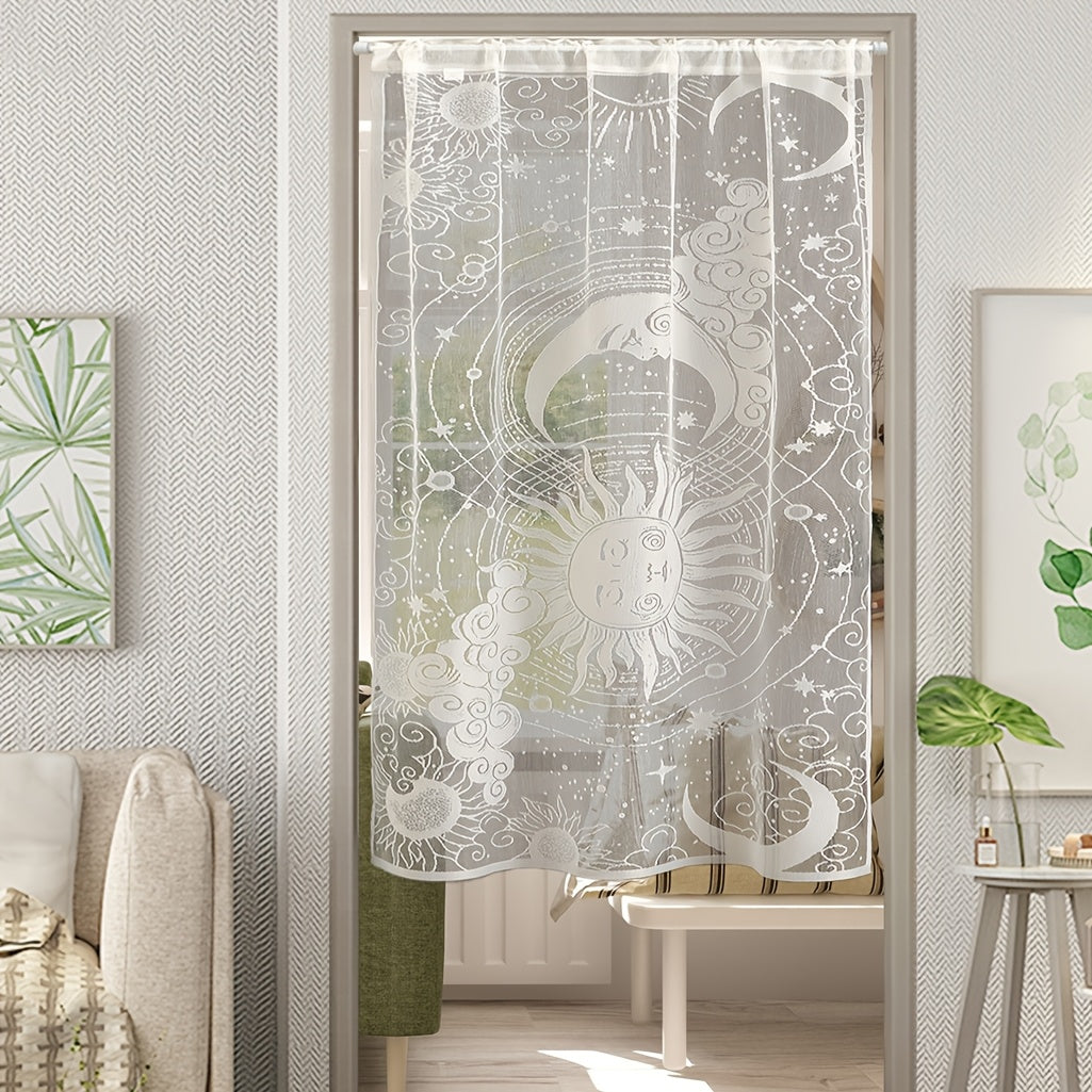 Rideau porte en dentelle soleil et lune semi-transparent en polyester