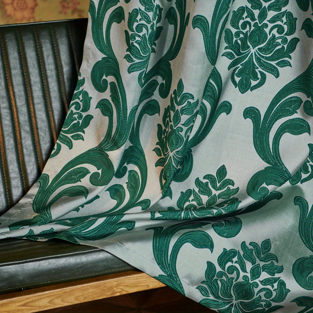 Rideaux occultants jacquard fleuris rétro à œillets (2 panneaux), vert