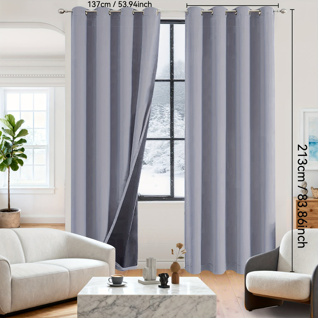Rideaux occultants 100% blackout en polyester thermique (2 panneaux), gris