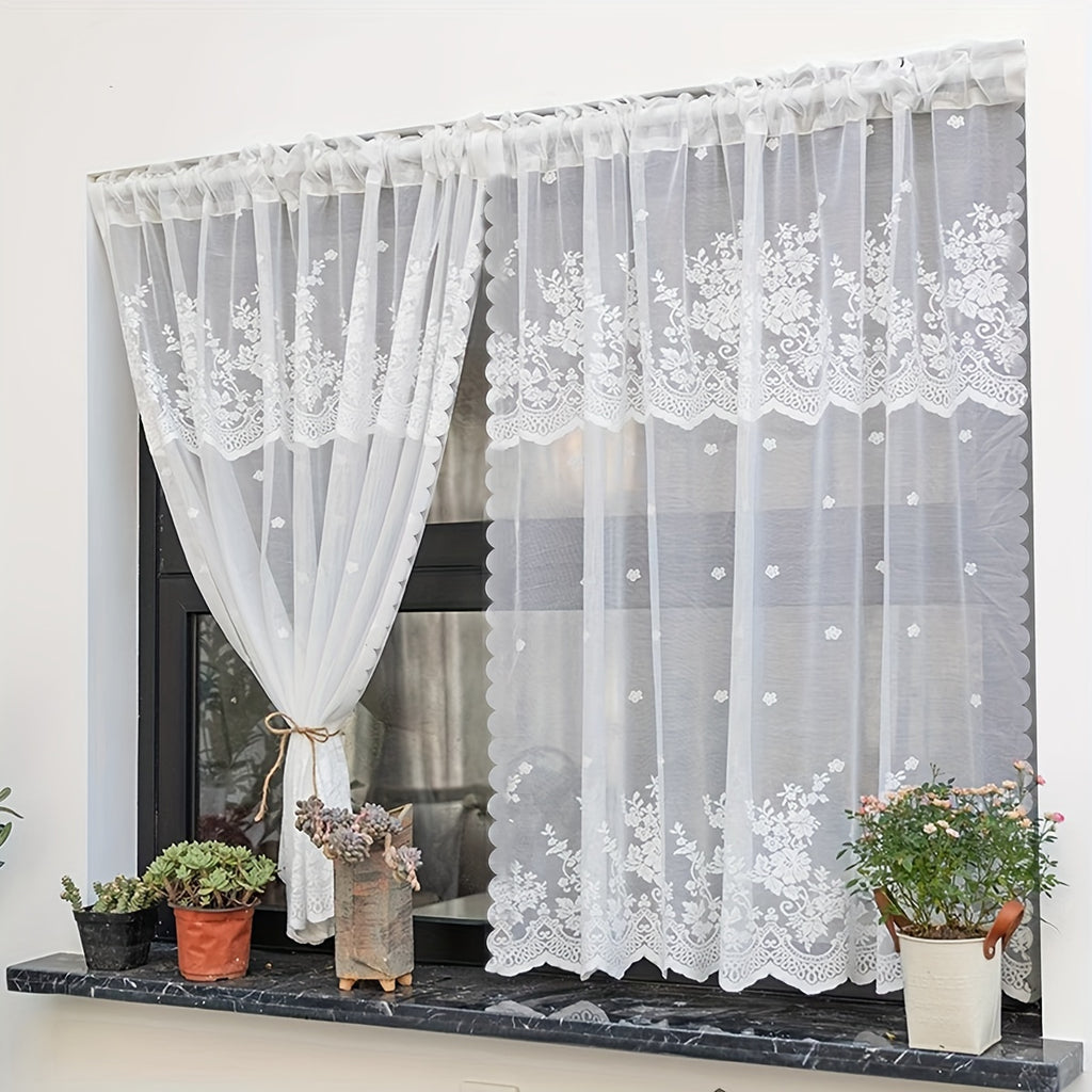 Rideau court en dentelle blanche, largeur 200 à 299 cm
