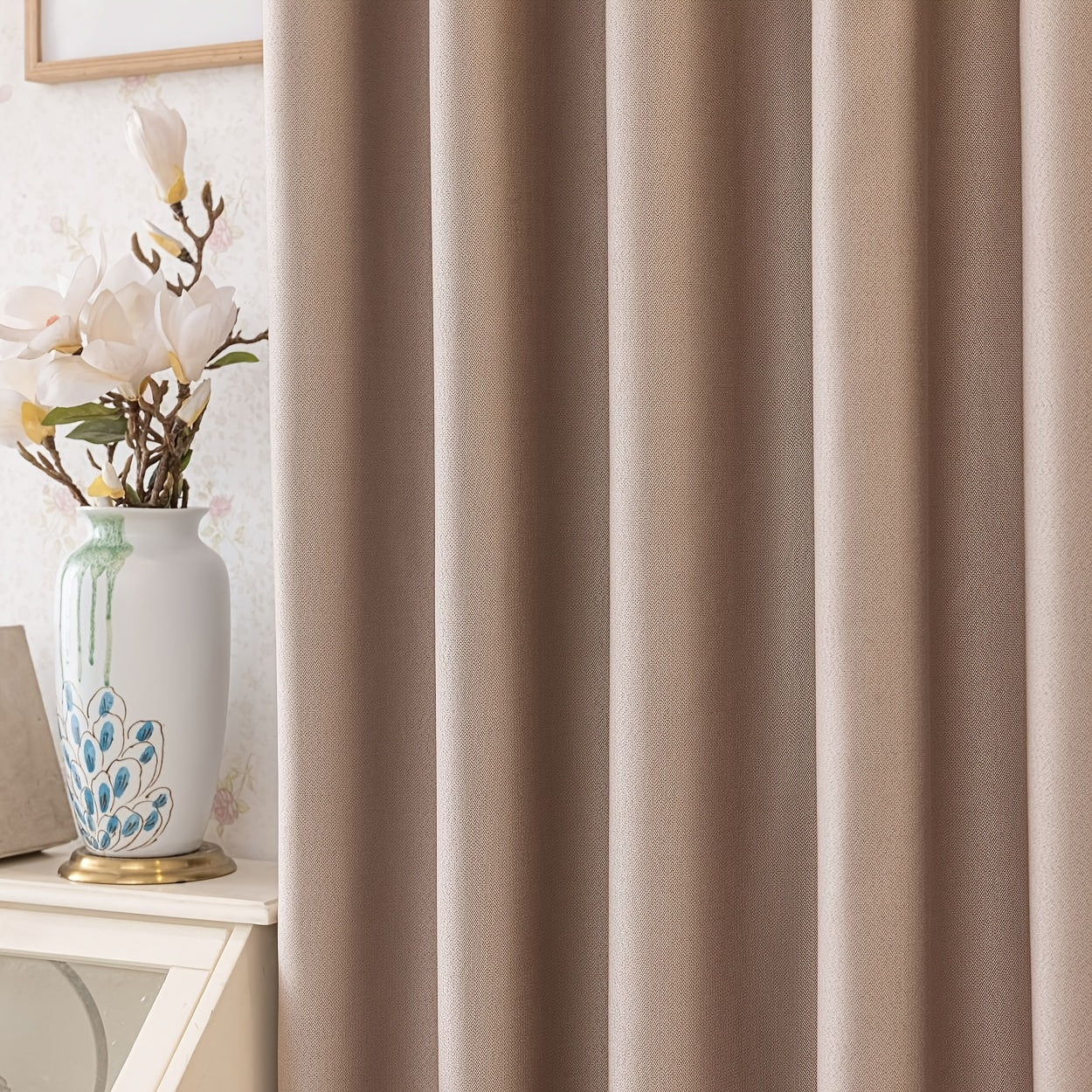 Rideaux occultants crème en polyester pour chambre et salon (2 panneaux)