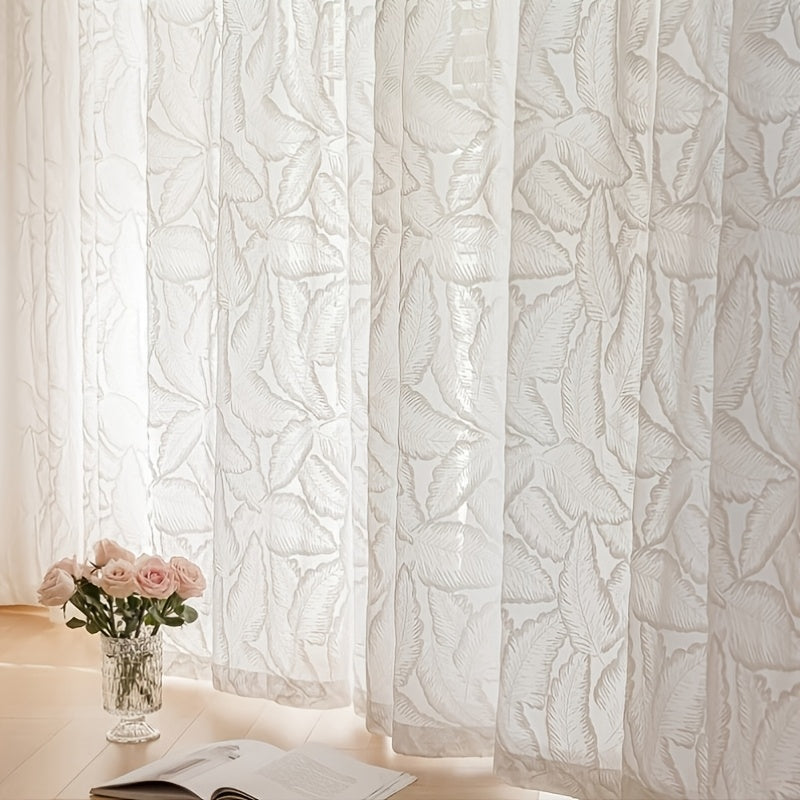 Rideau voilage velours beige brodé feuilles style rétro américain