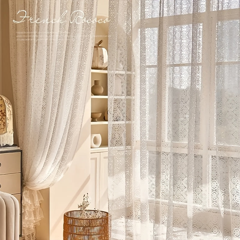 Rideau voilage en dentelle blanche brodée style rétro romantique