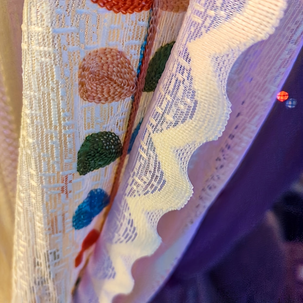 Rideaux voilage bohème dentelle brodée multicolore (2 panneaux), hauteur 160 à 199 cm
