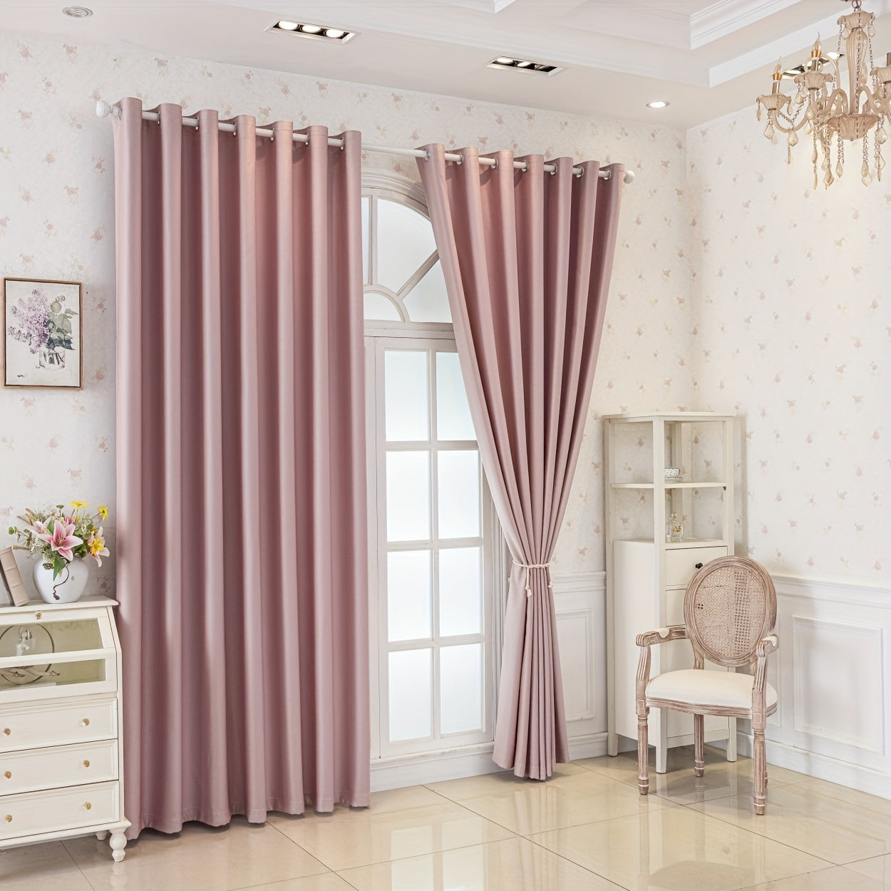 Rideaux occultants unis en polyester pour chambre et bureau (2 panneaux)