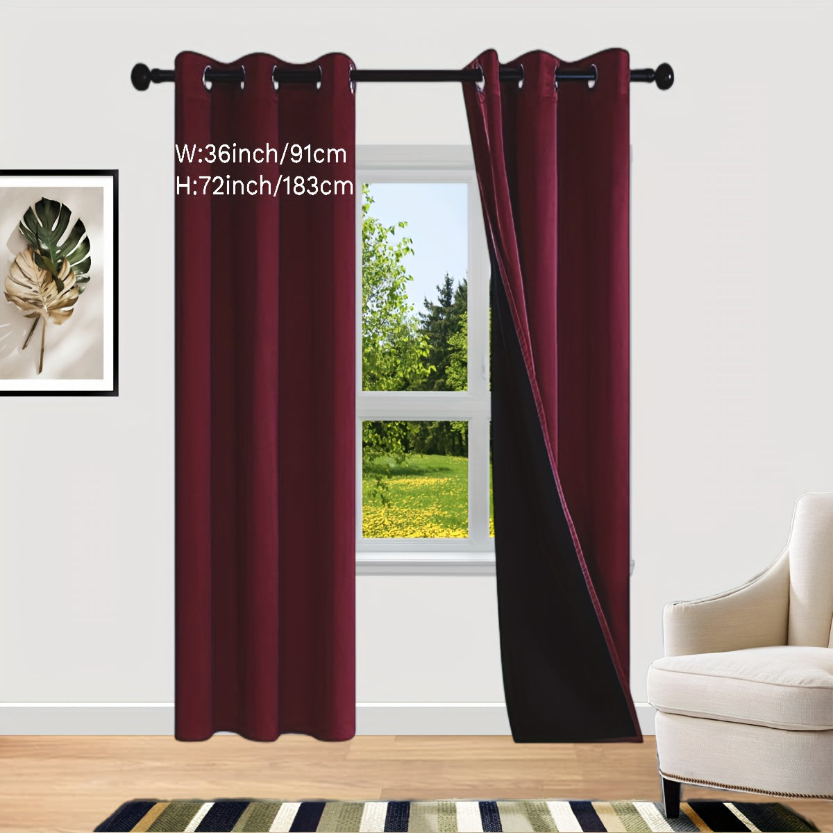 Rideaux occultants 100 % blackout à œillets en polyester pour chambre et salon - 2 pièces