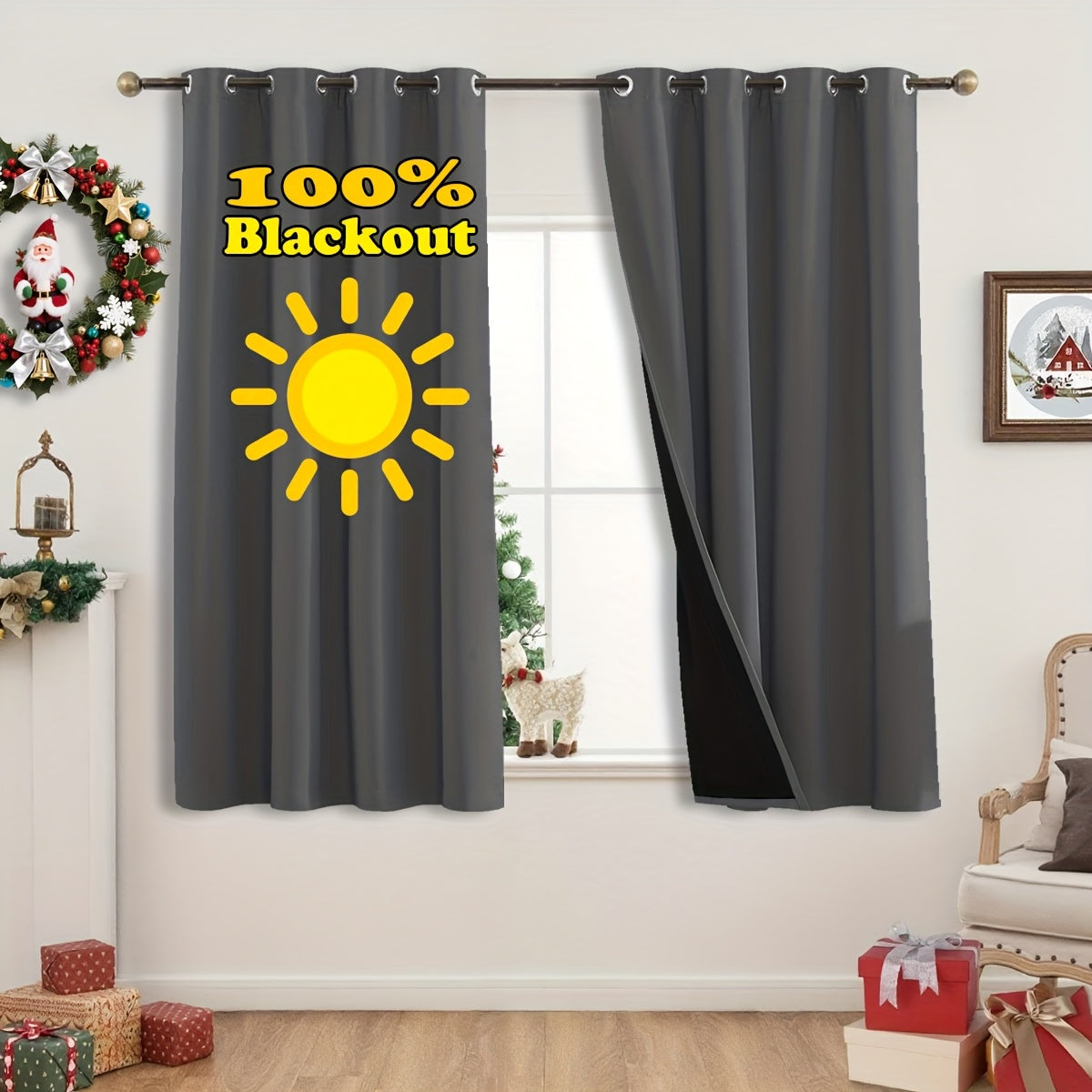 Rideaux occultants thermiques 100 % blackout à œillets – lot de 2 panneaux