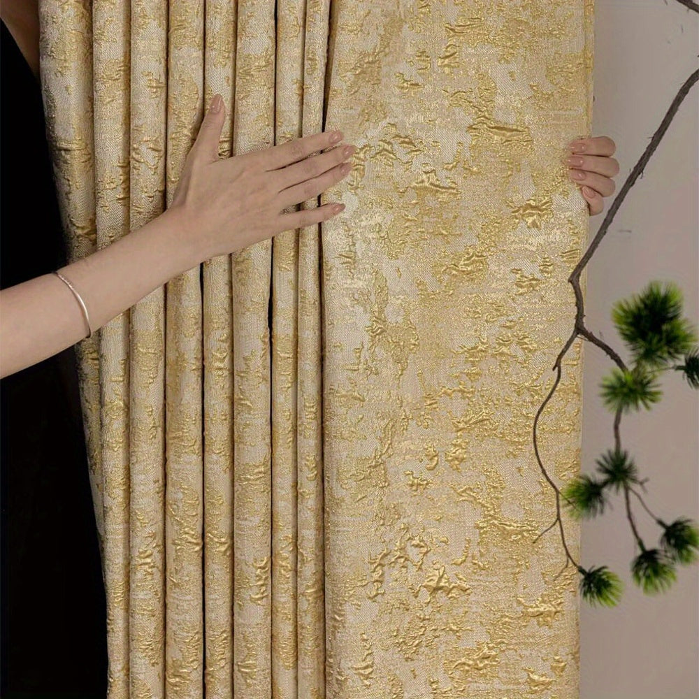 Rideau occultant jacquard doré en polyester pour salon et chambre