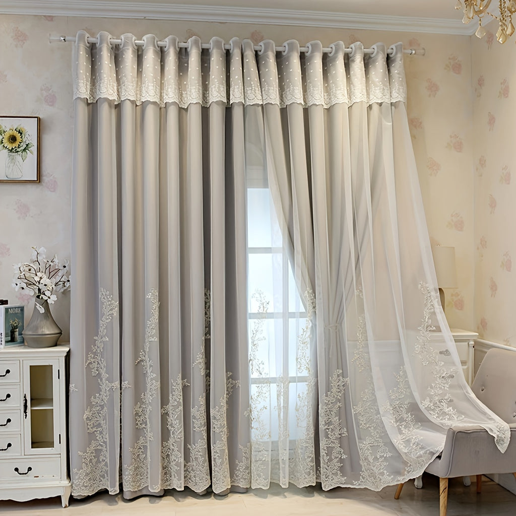 Rideaux occultants double épaisseur avec dentelle brodée romantique (2, largeur 100 à 139 cm