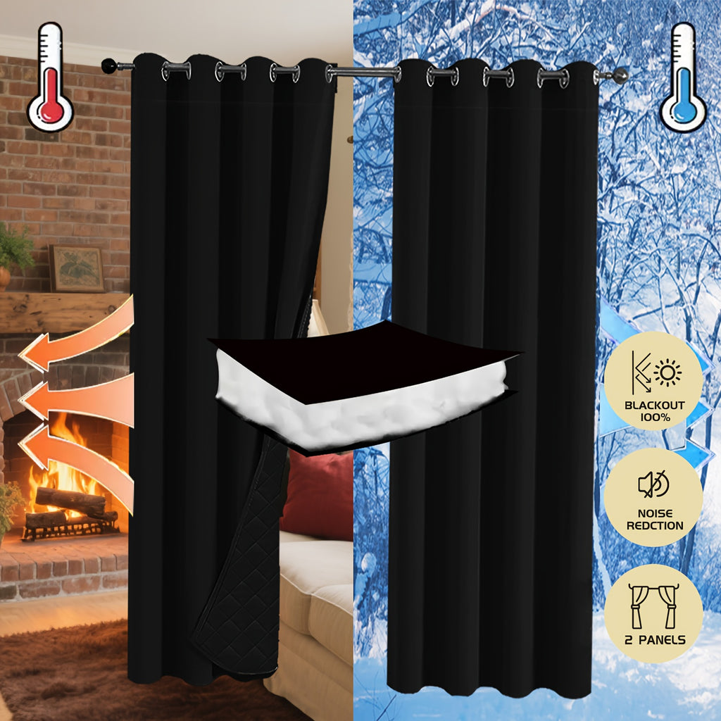 Rideaux occultants thermiques épais à œillets isolants (2 panneaux), largeur 100 à 139 cm