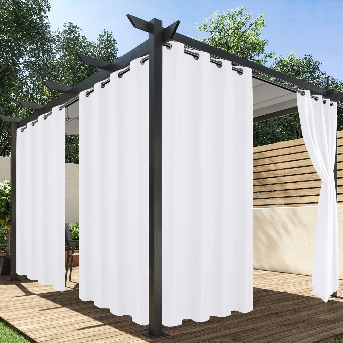Rideaux extérieurs tamisants à œillets crème pour pergola (2 panneaux), blanc