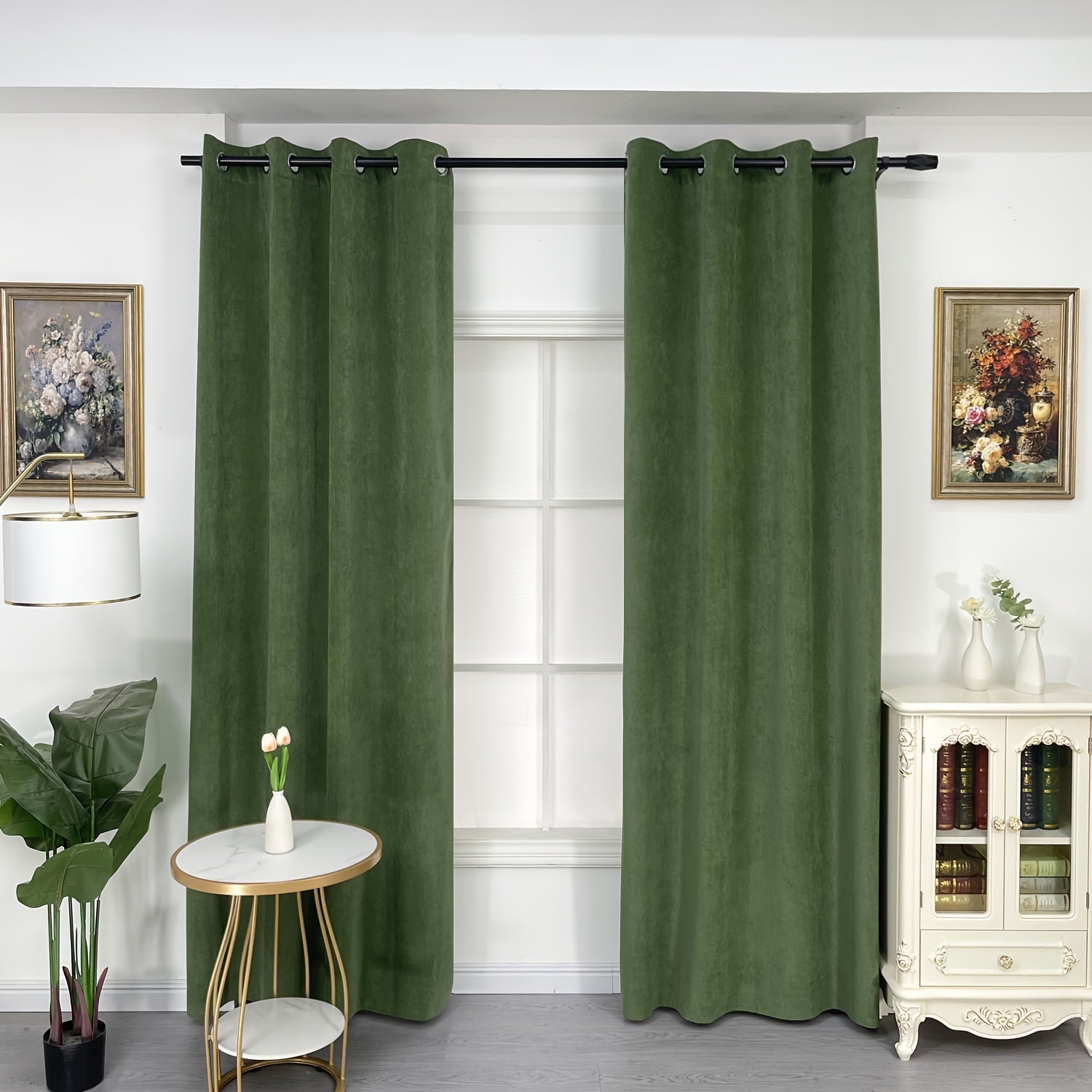 Rideaux velours vert clair tamisants pour salon et chambre (2 panneaux)