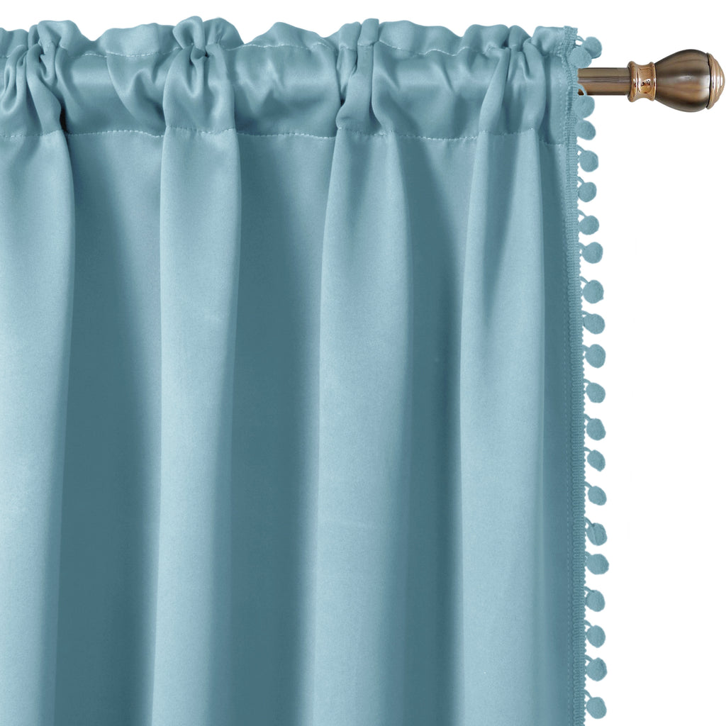 Rideau occultant thermique avec galon pompons, cyan