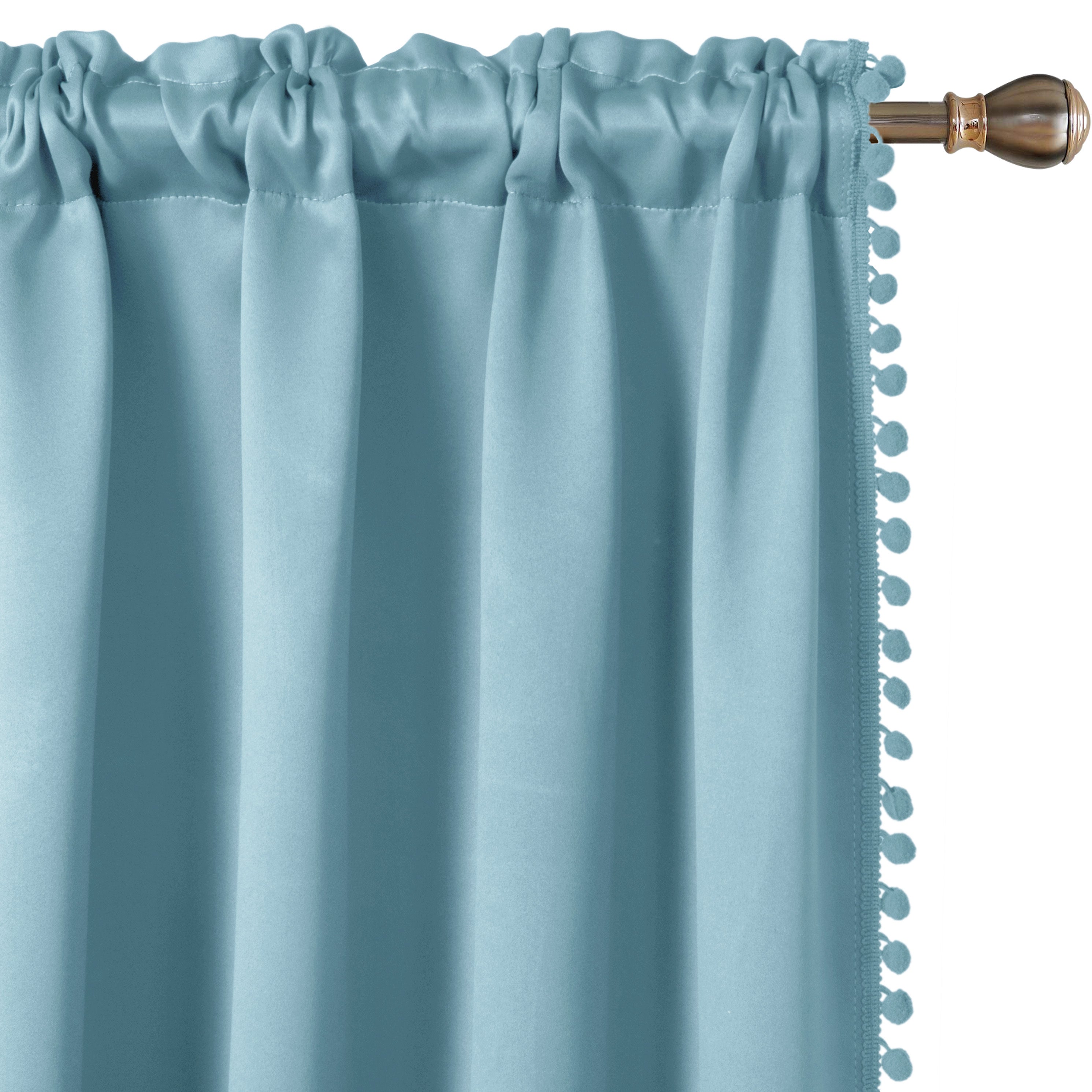 Rideau occultant thermique avec galon pompons pour salon et chambre
