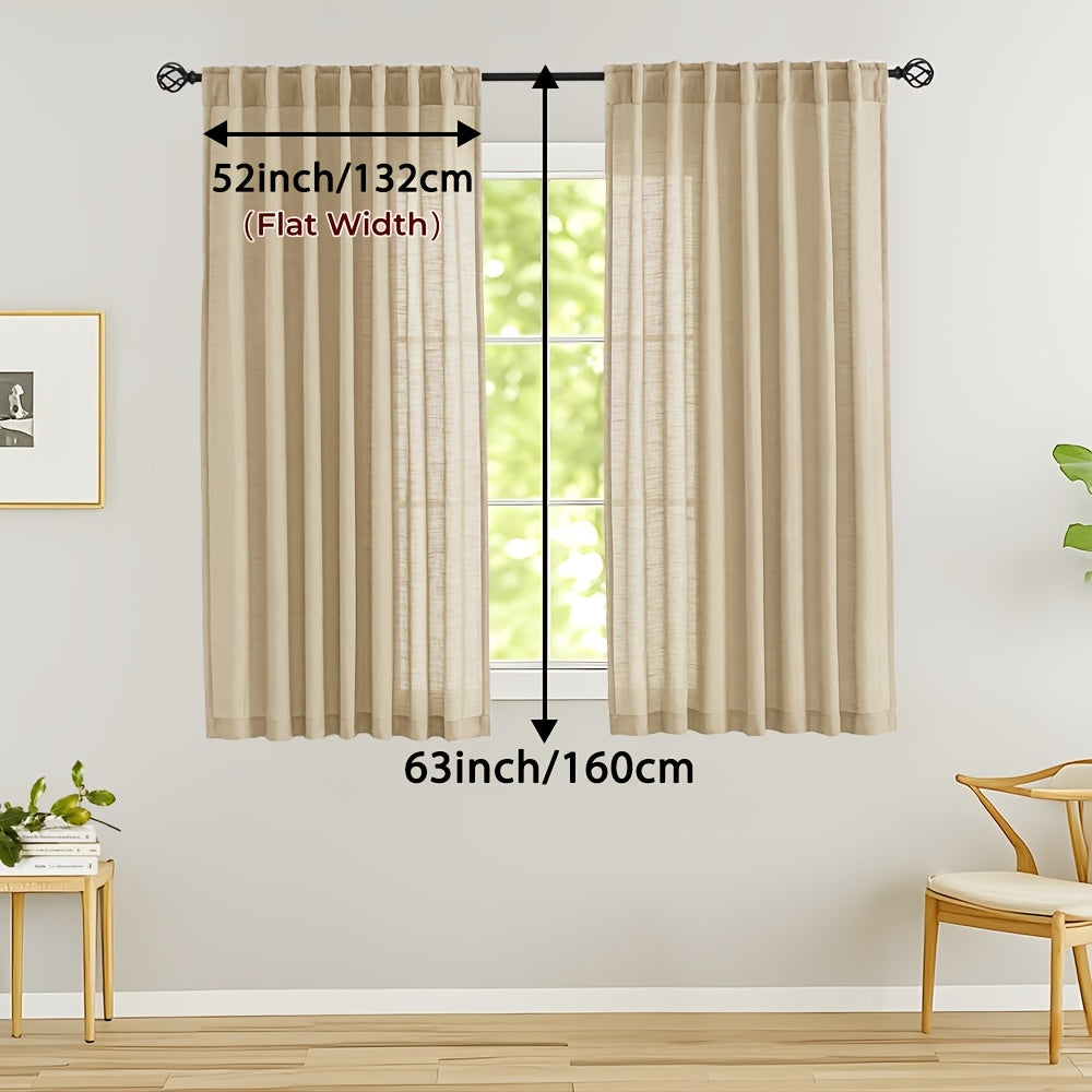 Rideaux voilage lin mélangé semi-transparents style classique (2 Panneaux)