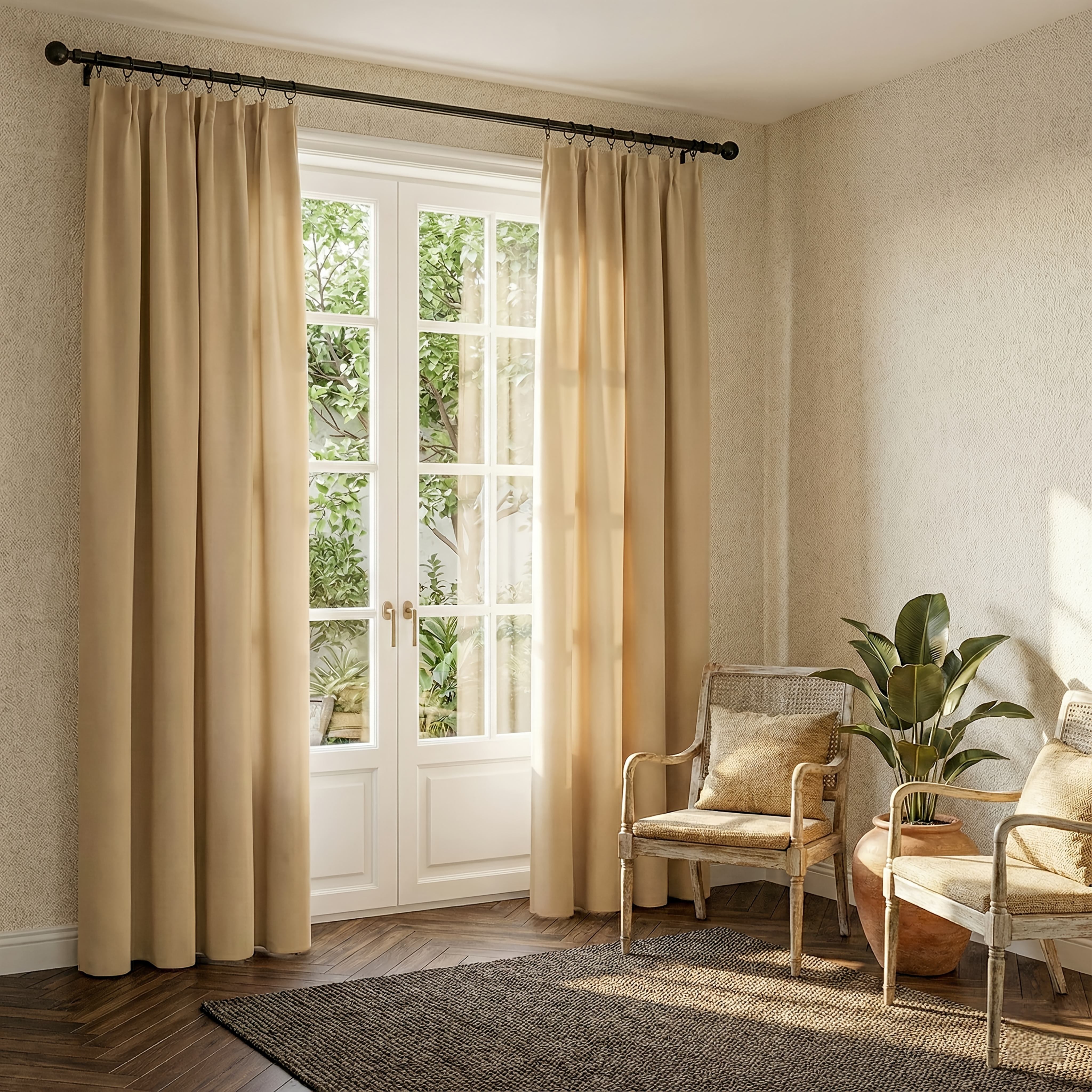 Rideaux occultants unis thermiques en polyester haute précision (2 panneaux)