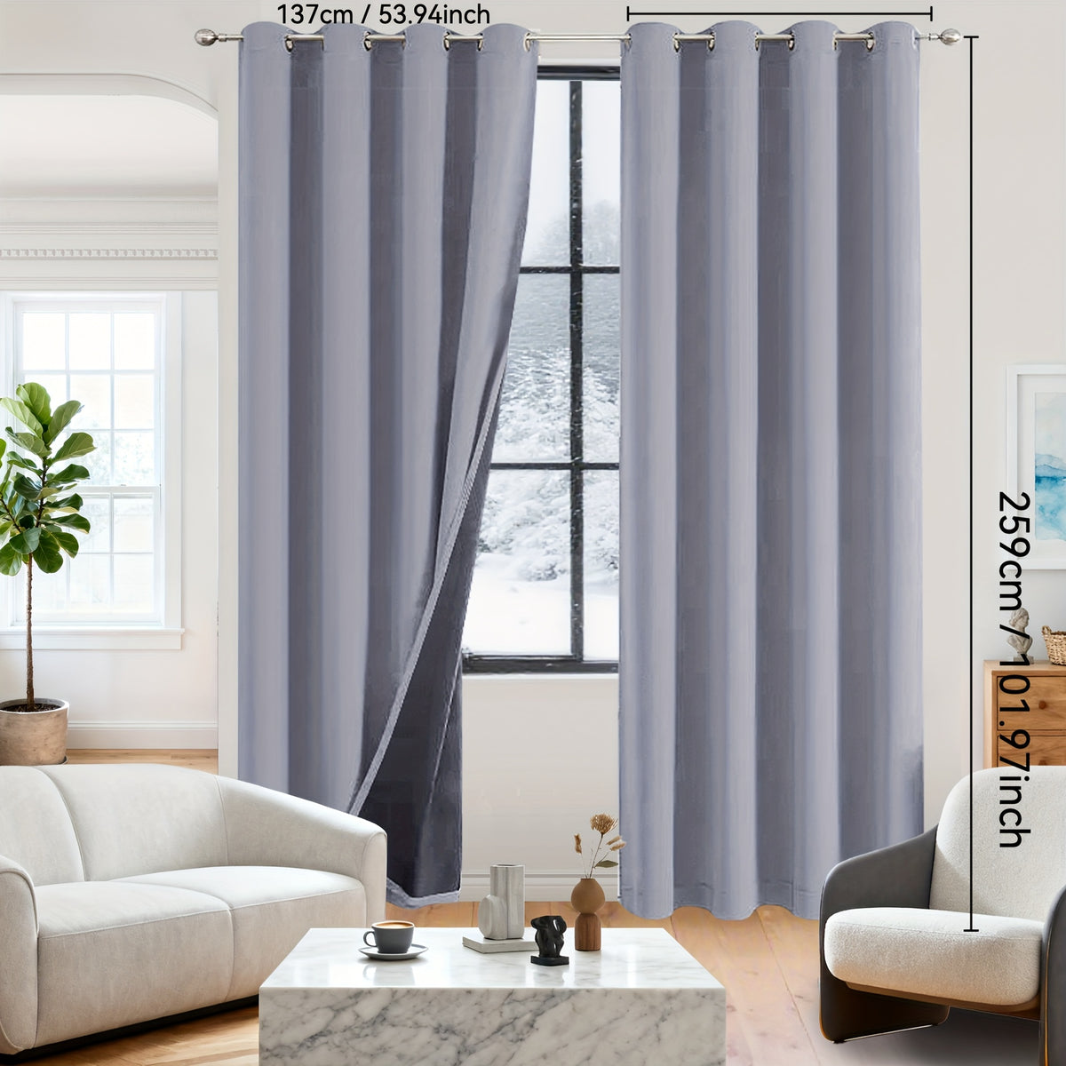 Rideaux occultants 100% blackout en polyester thermique (2 panneaux), gris