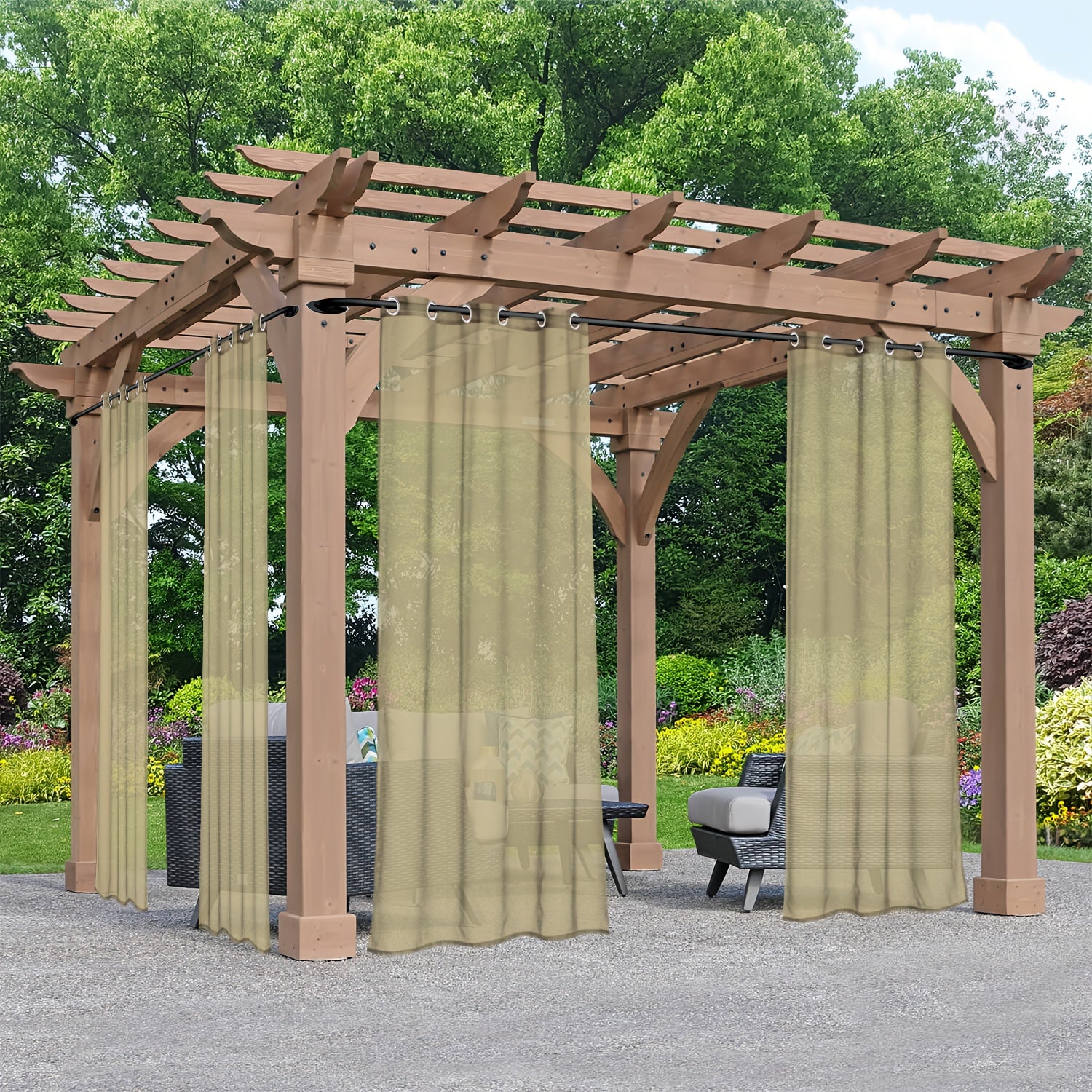 Rideaux voilage extérieur à œillets pour pergola et terrasse (2 panneaux)