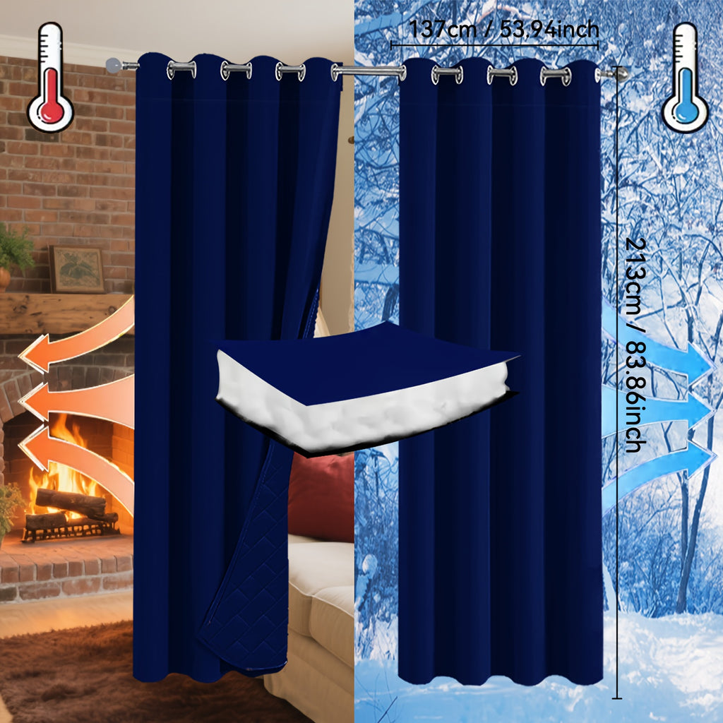 Rideaux occultants thermiques épais à œillets isolants (2 panneaux), bleu