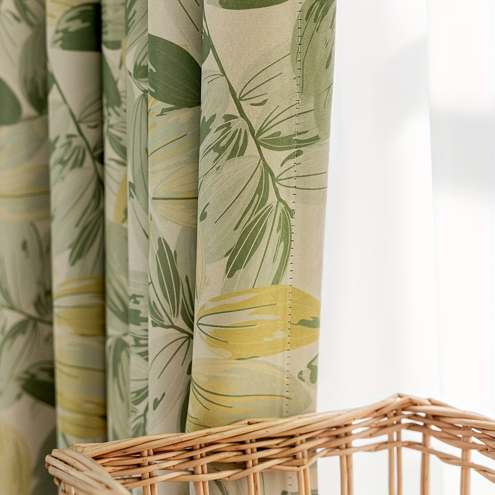 Rideaux tamisants imprimé feuilles vertes en polyester, hauteur 200 à 239 cm