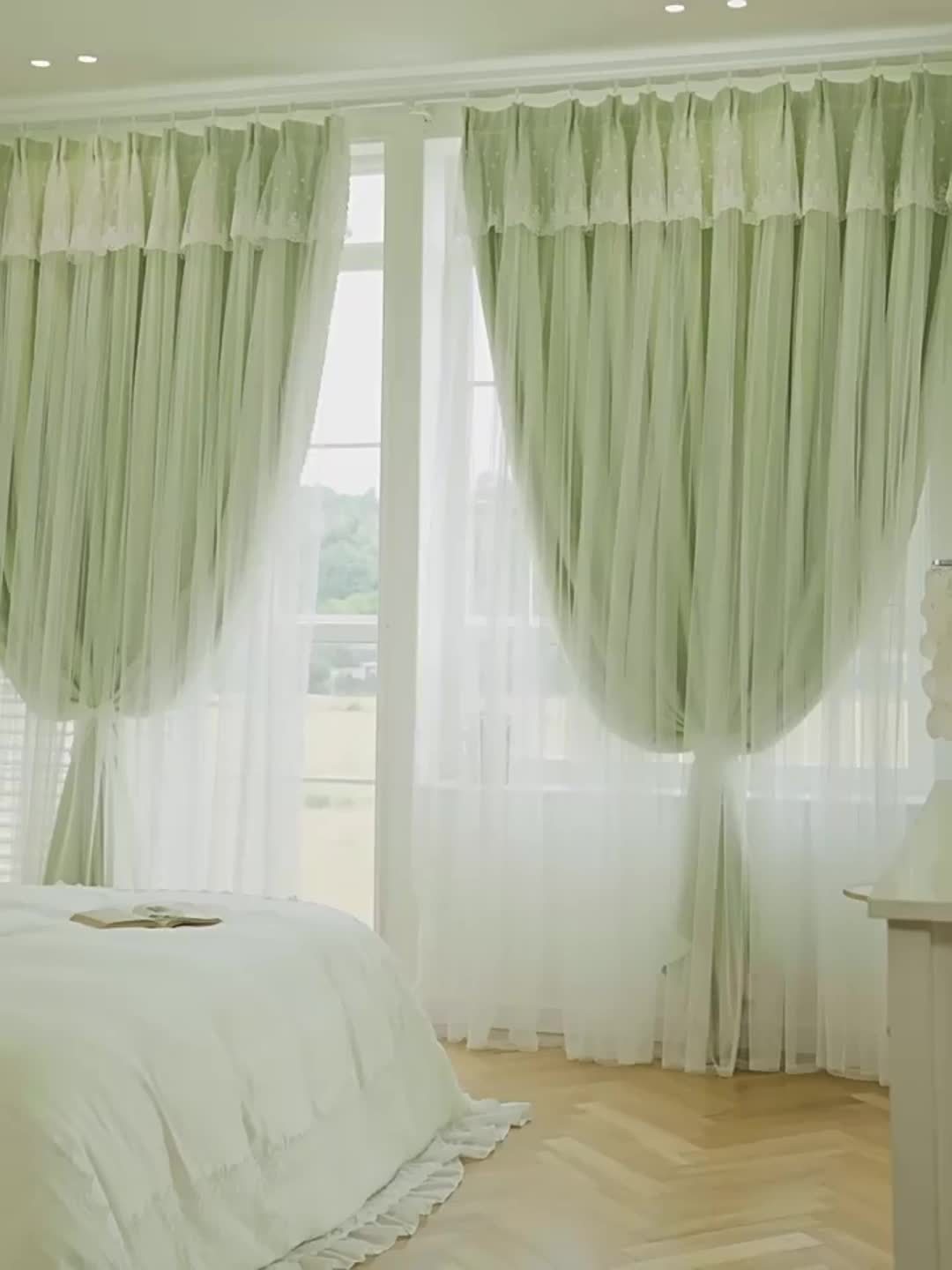 Rideaux occultants double couche avec voilage dentelle pour chambre (2 panneaux)